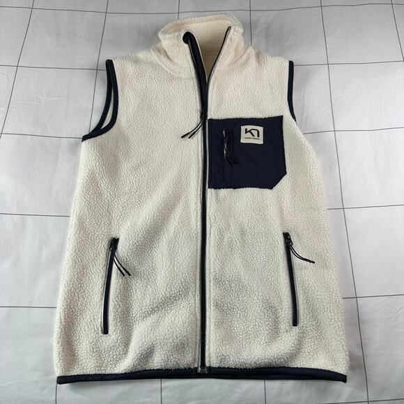 Kari Traa Jackets & Blazers - Kari Traa Vest Womens Small Cream Navy Rothe Fleece Full Zip Midlayer Cozy Pile